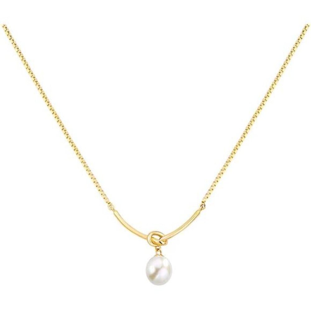Women's Single Pearl Freshwater Cultured Knot Infinity Pearl Pendant Necklace